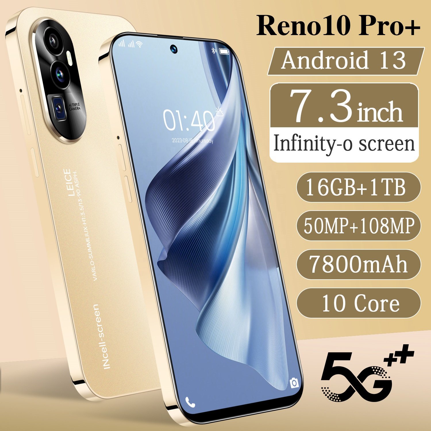 Mobile 5g Smartphone Reno10 Pro+ 5g Android smartphones16Gb+1Tb full Display 7.3 Inch Coloros 13.1 Android 13 Mobile